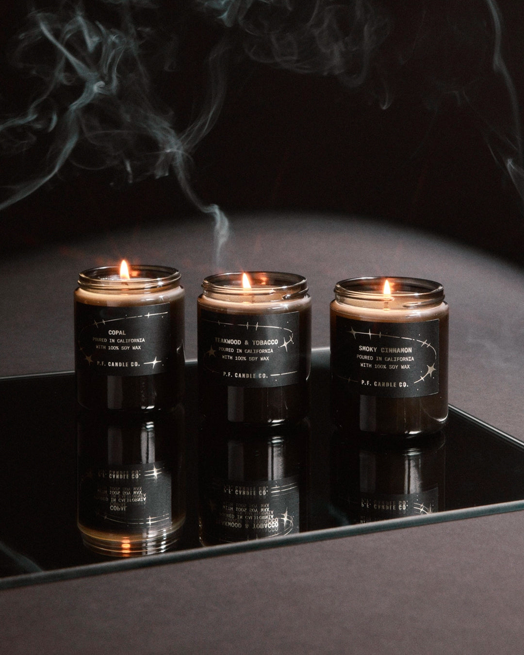 P.F. Candle Co regularly release seasonal candles alongside their core line-up and their 2026 Celestial edition candle line up is presented in smoky grey glass jars with black and silver labels.&nbsp;