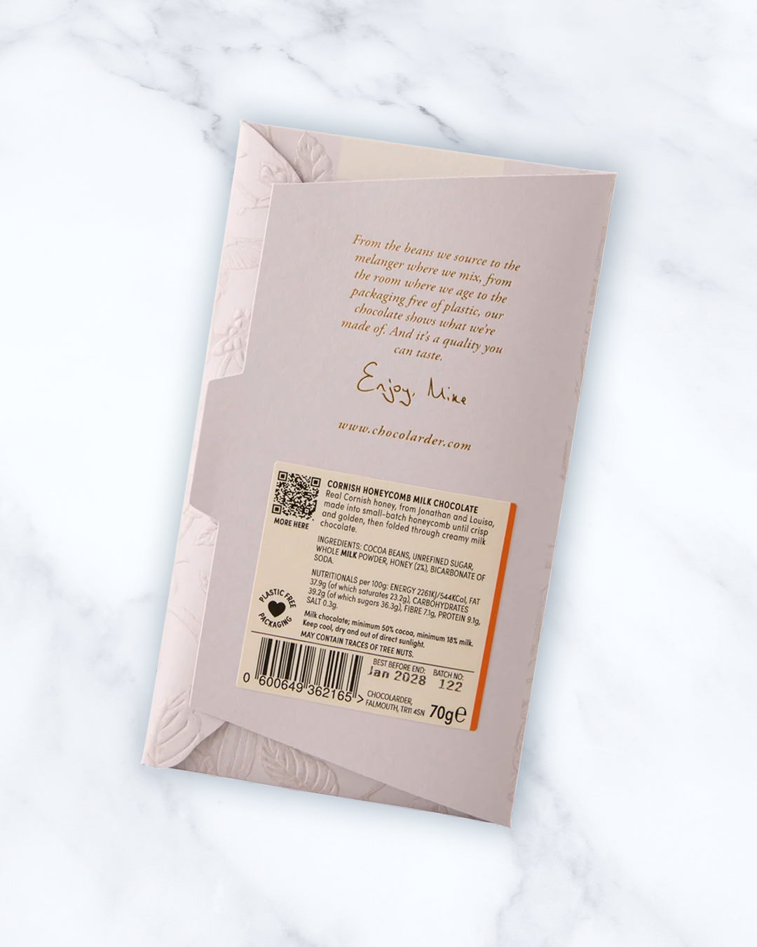 Creamy 50% milk chocolate folded with crisp, golden honeycomb made from real Cornish wildflower honey. 