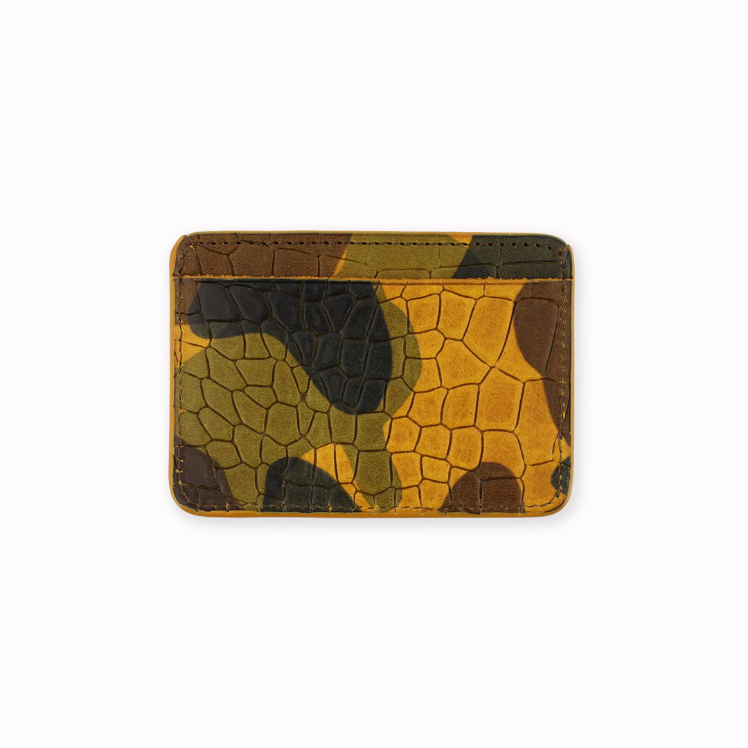 A slim and stylish cardholder from Escuyer, in Camouflage leather with Crocodile effect pattern.