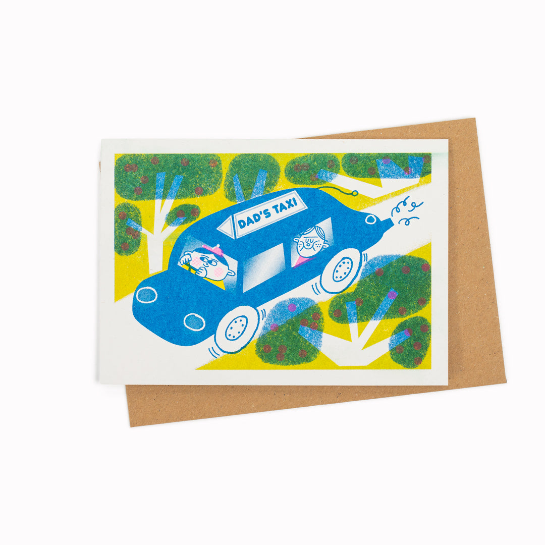 Risograph printed Father's Day Card by Rebecca Buchanan. Bold modern illustration with the printed charm of risograph.
