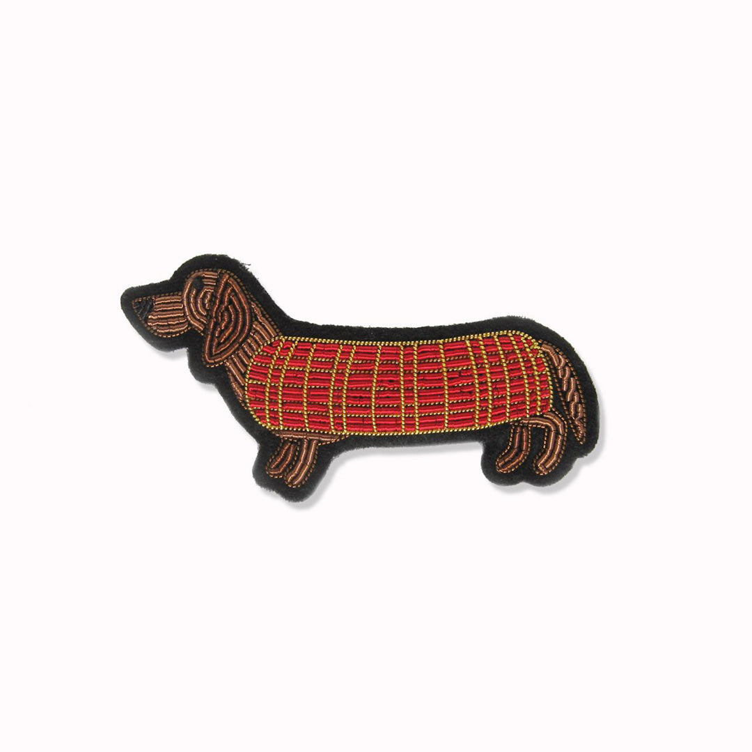 Make a statement with this beautiful Dachshund hand embroidered decorative lapel pin by Paris based Macon et Lesquoy