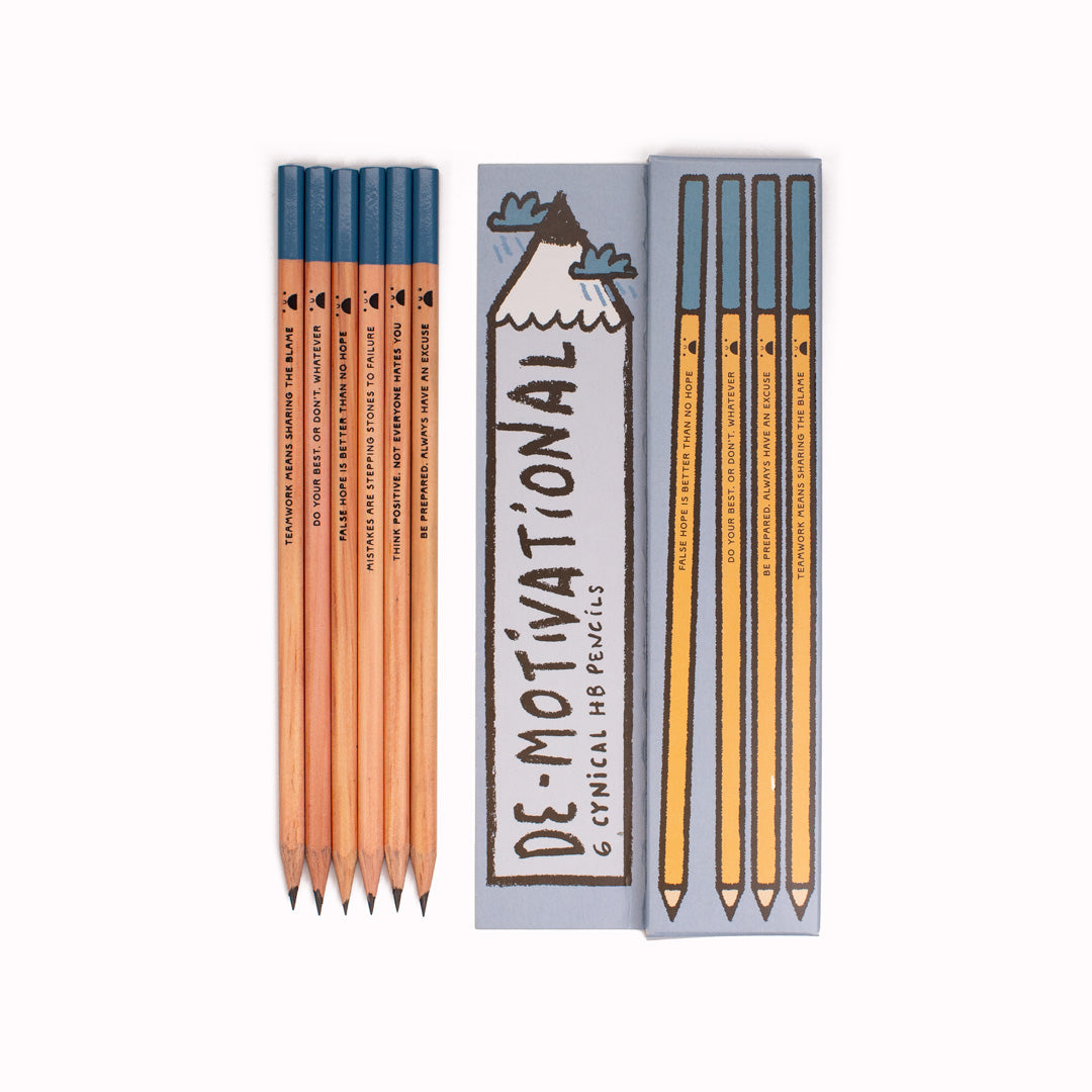 Demotivational Pencils by USTUDIO Design are set of six HB pencils which serve as a downbeat reminder that working life is actually devoid of hope. But at least these little cynics deliver that message with humour!
