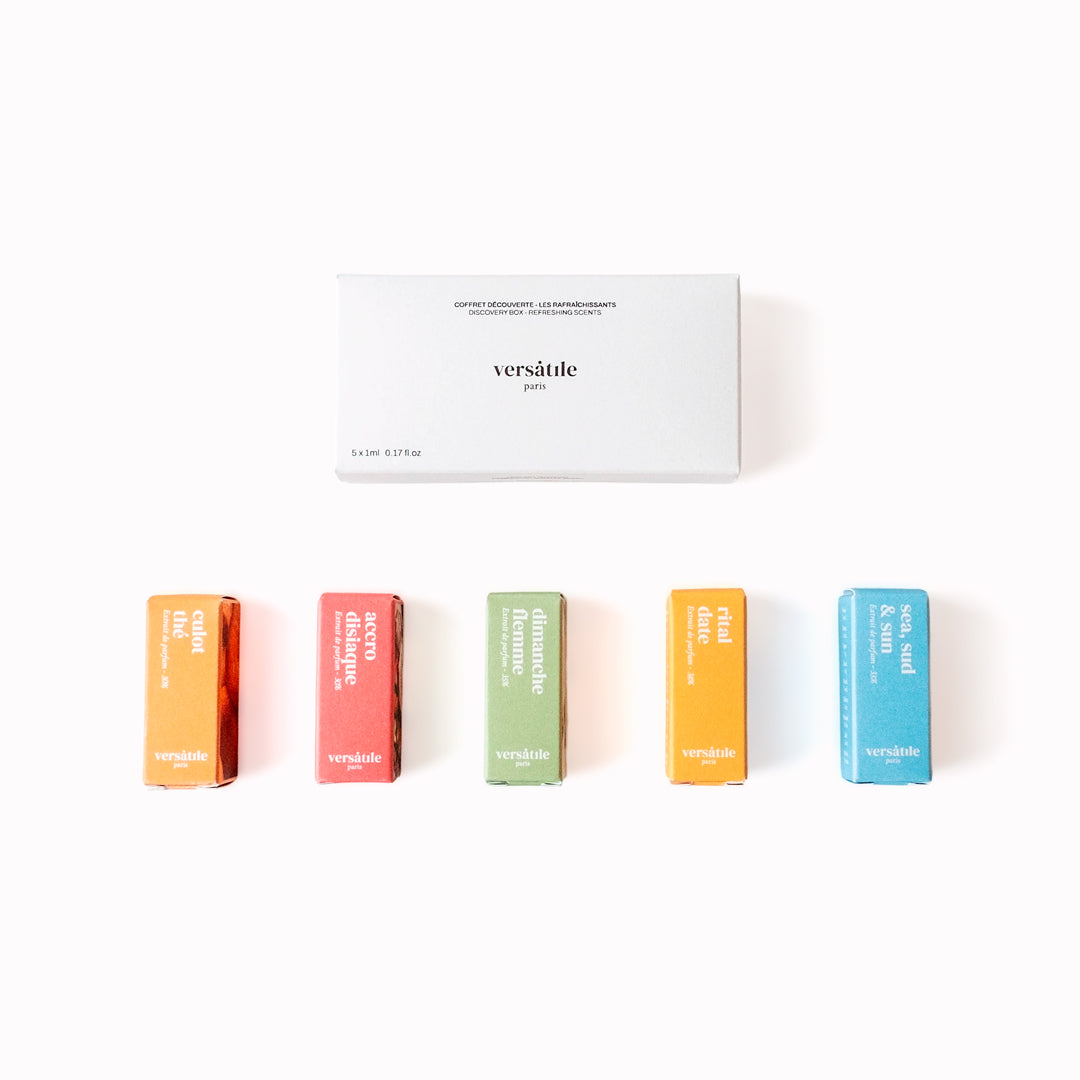 Explore the refreshing side of Versatile Paris with five miniature extrait de parfum roll-ons. 