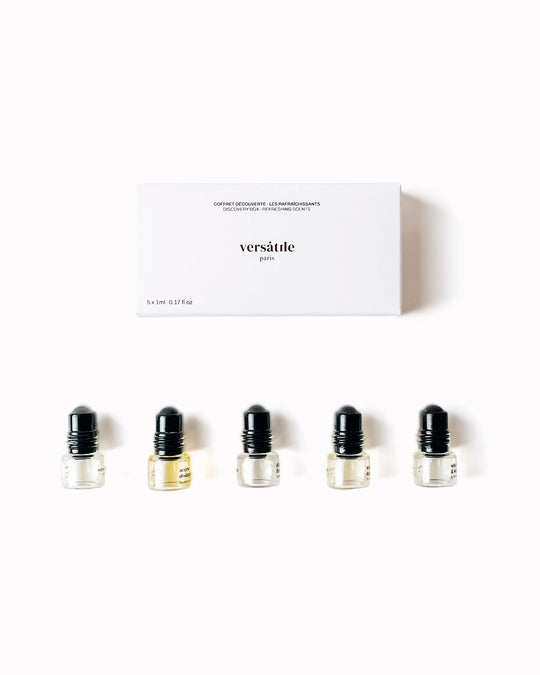 Explore the refreshing side of Versatile Paris with five miniature extrait de parfum roll-ons. 