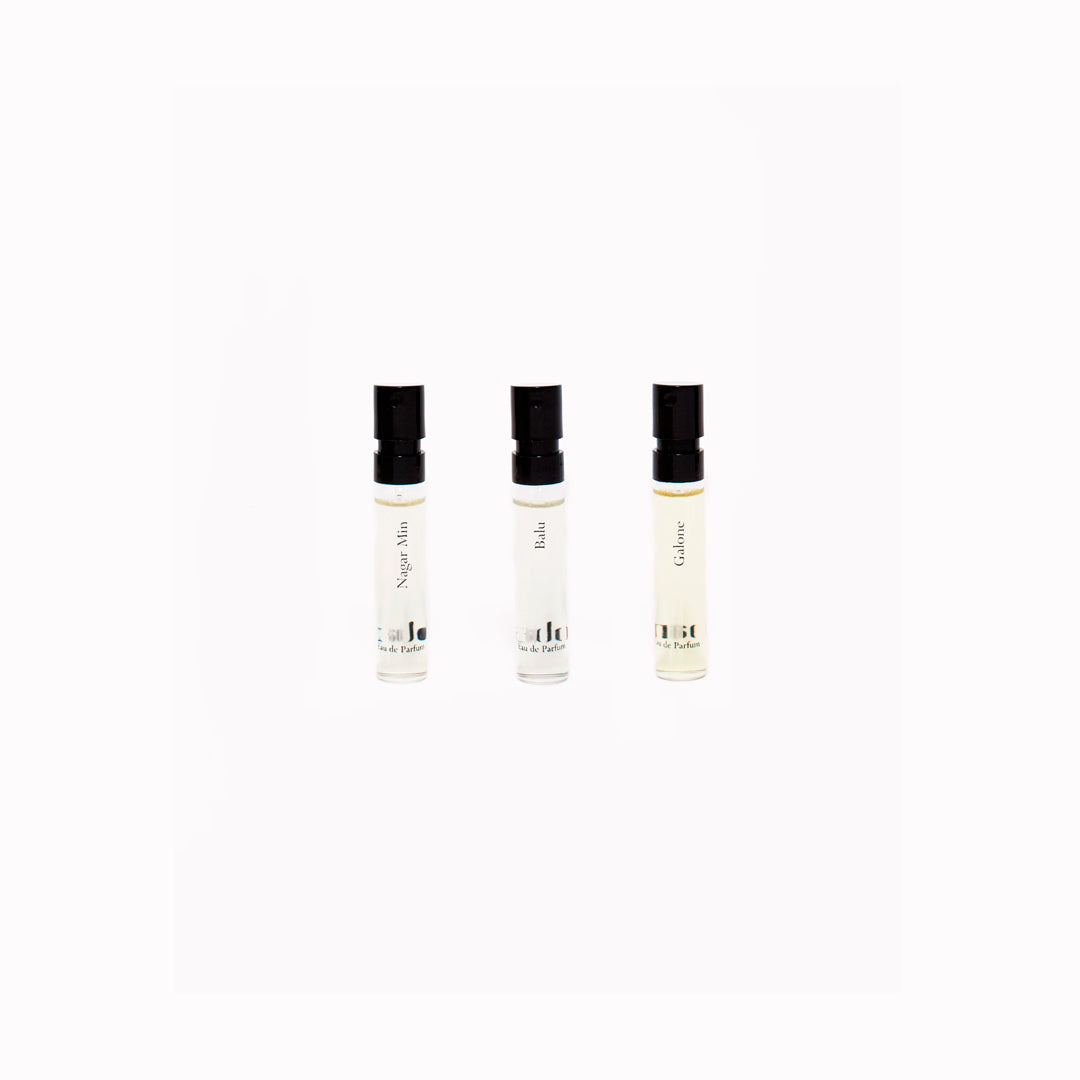 A three-part fragrance set built around Gabar’s Deities series — darker, warmer compositions centred on resin, spice, smoke and edible notes.