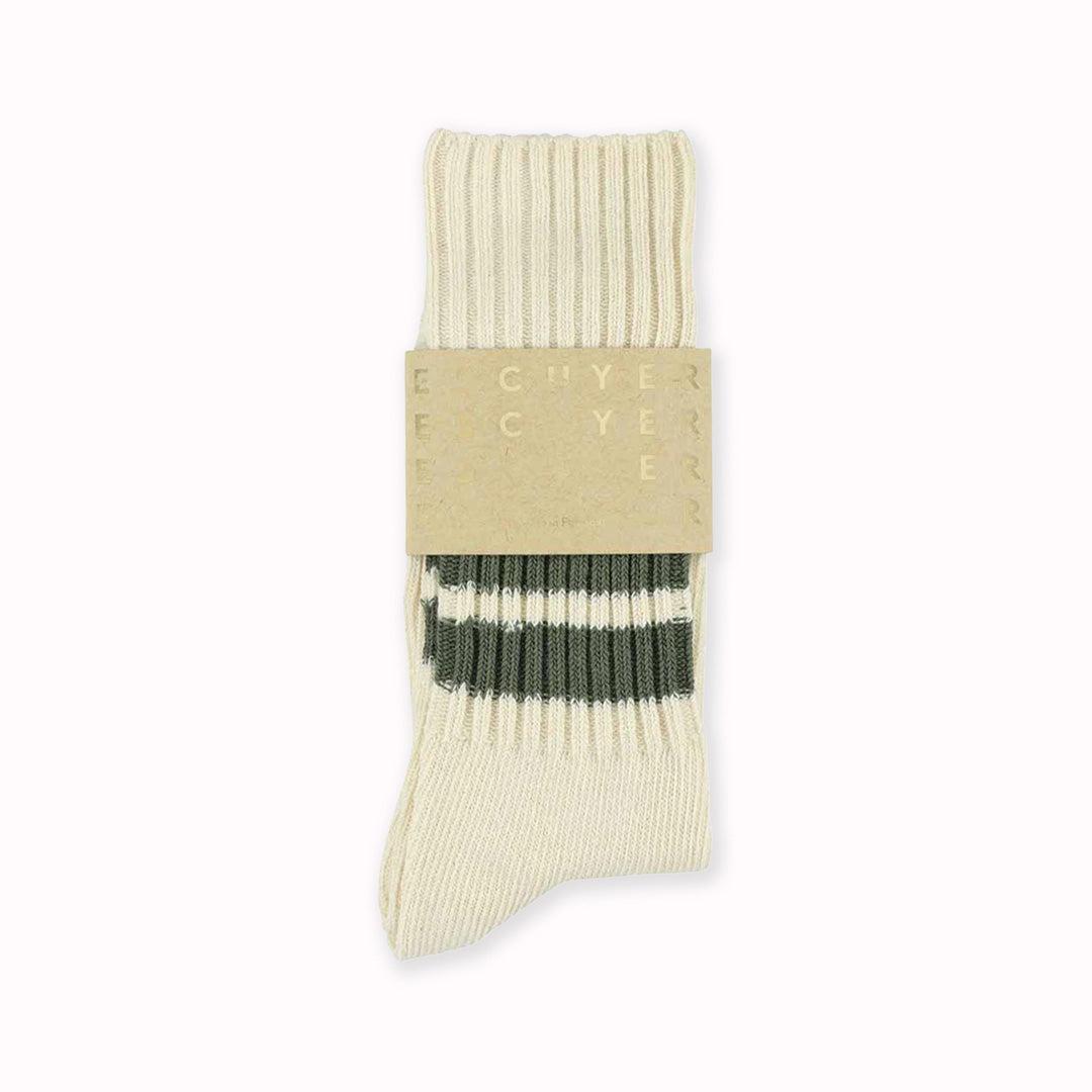 Striped Crew Socks | Ecru & Khaki Green