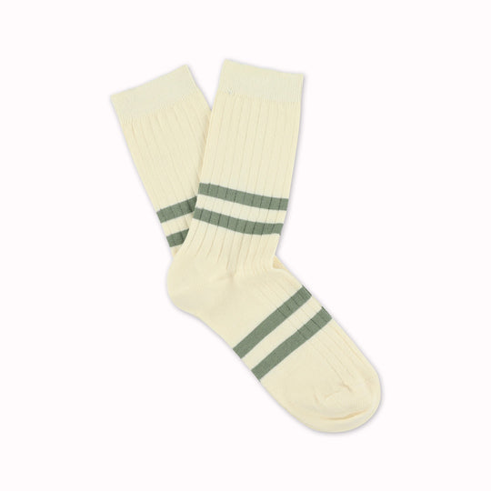 Striped Crew Socks | Ecru + Khaki | UK3.5-7