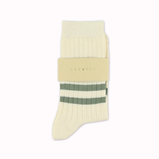 Striped Crew Socks | Ecru + Khaki | UK3.5-7