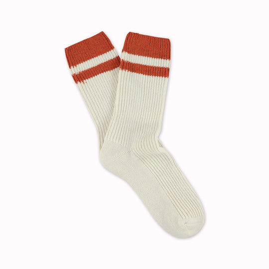 Cashmere Striped Socks | Ecru and Orange | UK3.5-7