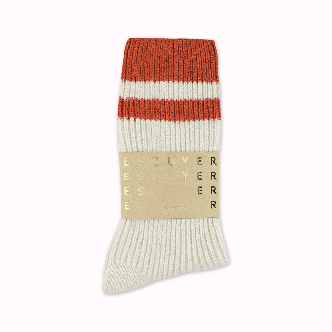 Cashmere Striped Socks | Ecru and Orange | UK3.5-7