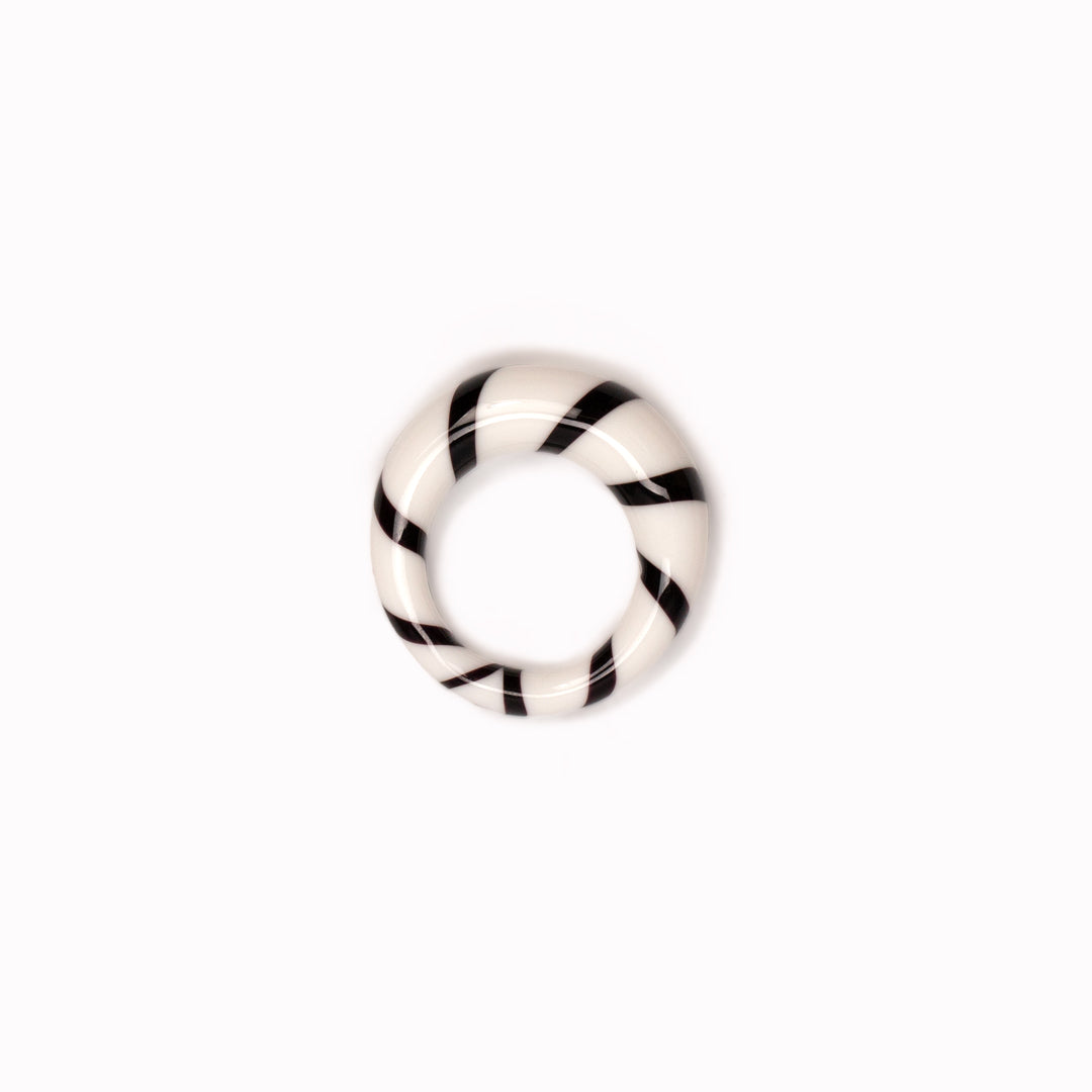 Enol | Handblown Glass Ring | Striped Black/Brown And White
