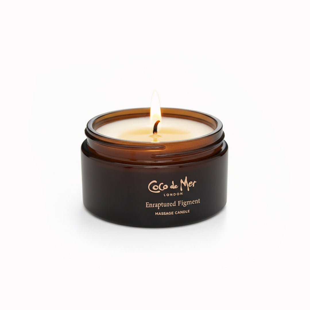 Coco de Mer massage candle in a brown jar on a white background