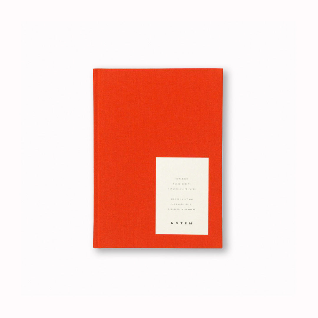 Notem Even Notebook, This A6 Bright Red notebook has 160 pages of high-quality uncoated lined paper, with an Ribbon Marker.