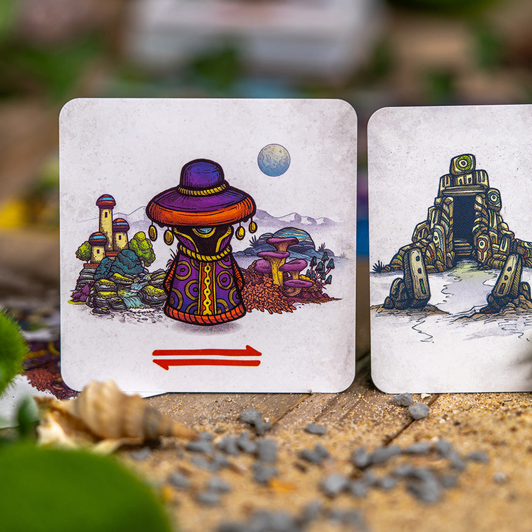 Faraway Card Game  | Welcome to Alula, a mysterious continent with ever-changing geography, shaped after the rhythm of the seasons. Beyond the Sea of Mists lies the mysterious continent of Alula. Roam across the land in search of its secrets, meet its inhabitants and list its wonders in order to gain more fame than your opponents.