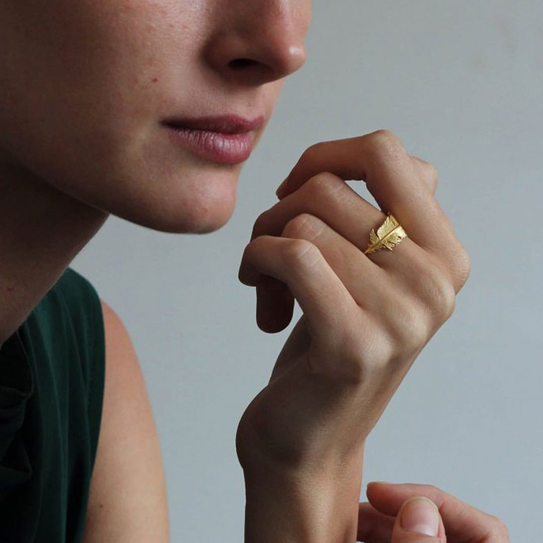 Alex Monroe Wrapped Feather Ring 22ct Gold Plate Various