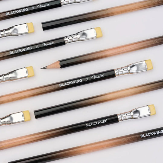 The Blackwing X Fender Special Limited Edition pencil set features the instantly recognisable gradient of a Fender guitar