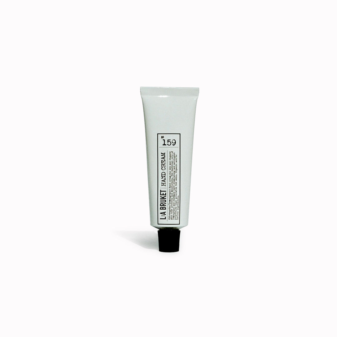 The L:A Bruket 2025 First Frost Winter Gift Kit contains their bestselling self care duo: Lemongrass hand cream 30ml and Original Almond &amp; Coconut Lip Balm 14g