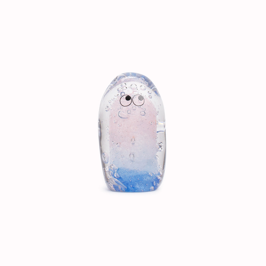 Totem Crystal Blob is formed by dipping and/or rolling molten (hot!) clear glass into smaller chunks of brightly coloured glass droplets, then expertly shaping into weird and wonderful forms.