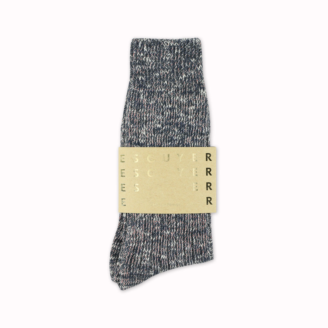 Flame Blue Melange socks by Belgium based Escuyer.&nbsp;These socks are so comfortable! They are made from combed cotton twisted yarns giving them a soft touch and a vintage look