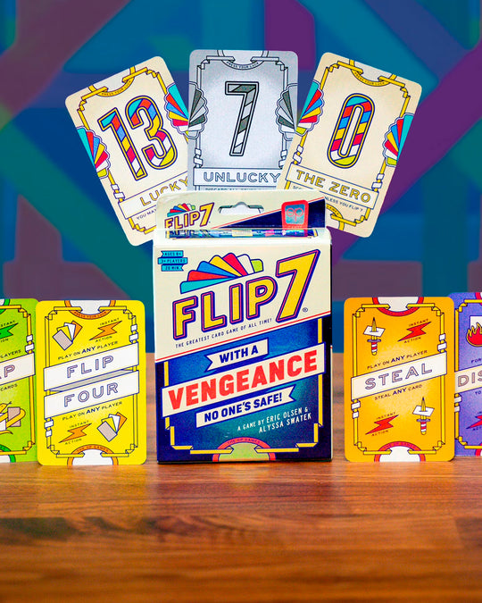 A standalone sequel to Flip 7, built around the same push-your-luck structure but with a sharper edge.