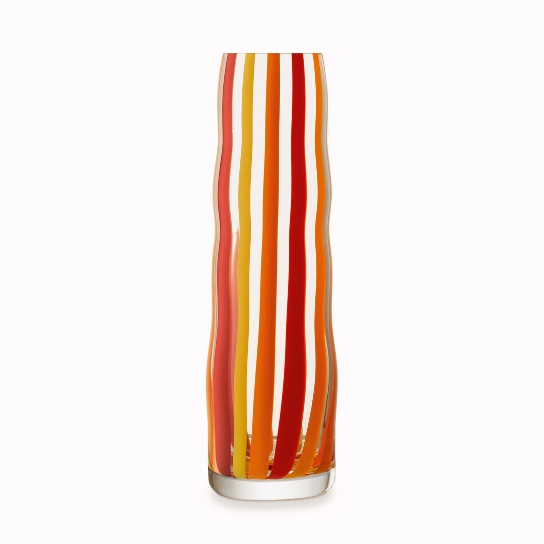 Part of the LSA International Folk Collection, this tall and slender glass Folk Vase has been hand painted with Orange, Red and Yellow stripes for bright and bold impact.&nbsp;