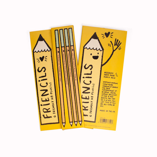 Friencils by USTUDIO Design are set of six HB pencils offering helpful, scribbly positive affirmations to keep your spirits up when the going gets tough. Each pencil features a different happy and positive slogan
