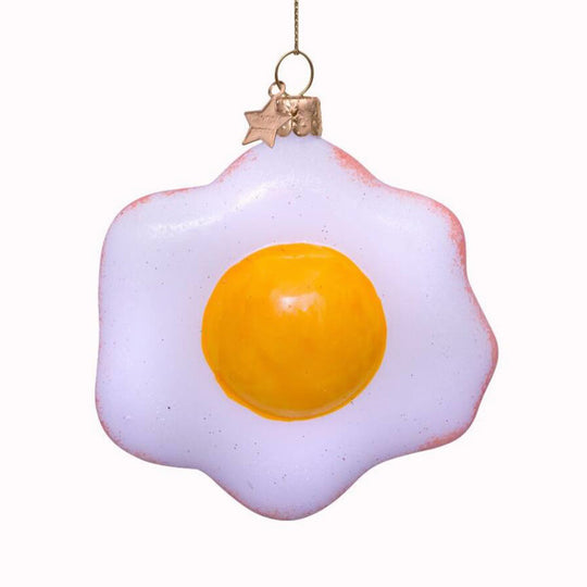 Inject some sparkly fun into your Christmas tree with this hand painted and mouth blown glass Fried Egg&nbsp;ornamental Christmas tree decoration by Vondels.