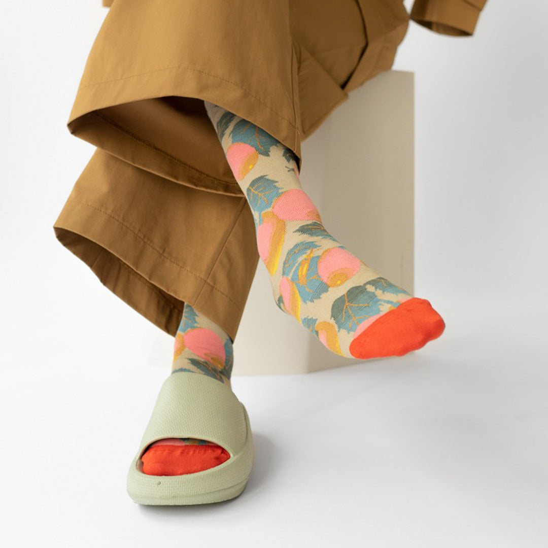 As Worn - This Fruits Sage pair of mid-calf length socks is from the Le Poète collection