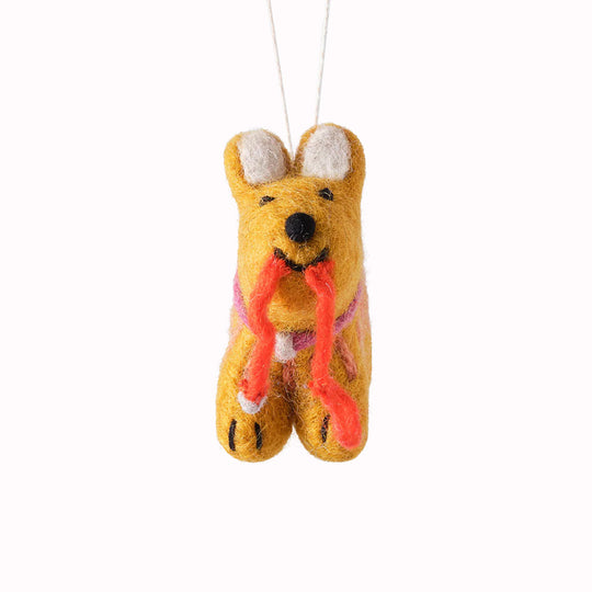 Ginger is a happy dog asking to be walked! A playful felted Christmas tree decoration designed by Cari Vander Yacht.
