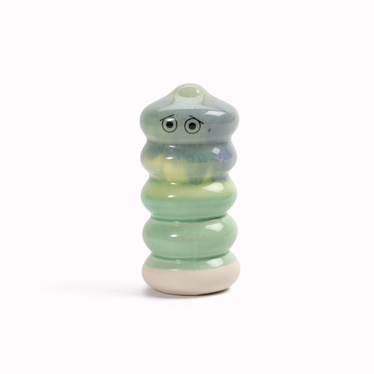 Meet Buru! Buru is a ridged cylinde shaped, hand glazed ceramic figurine created as a close relative of the classic Arhoj Ghost.