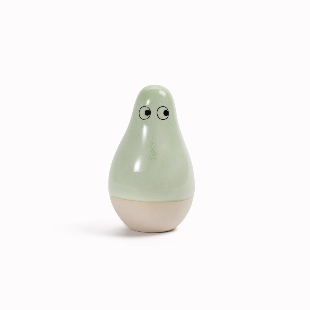 Meet Mini Kayo! Mini Kayo is a pear shaped, hand glazed ceramic figurine created as a close relative of the classic Arhoj Ghost. 