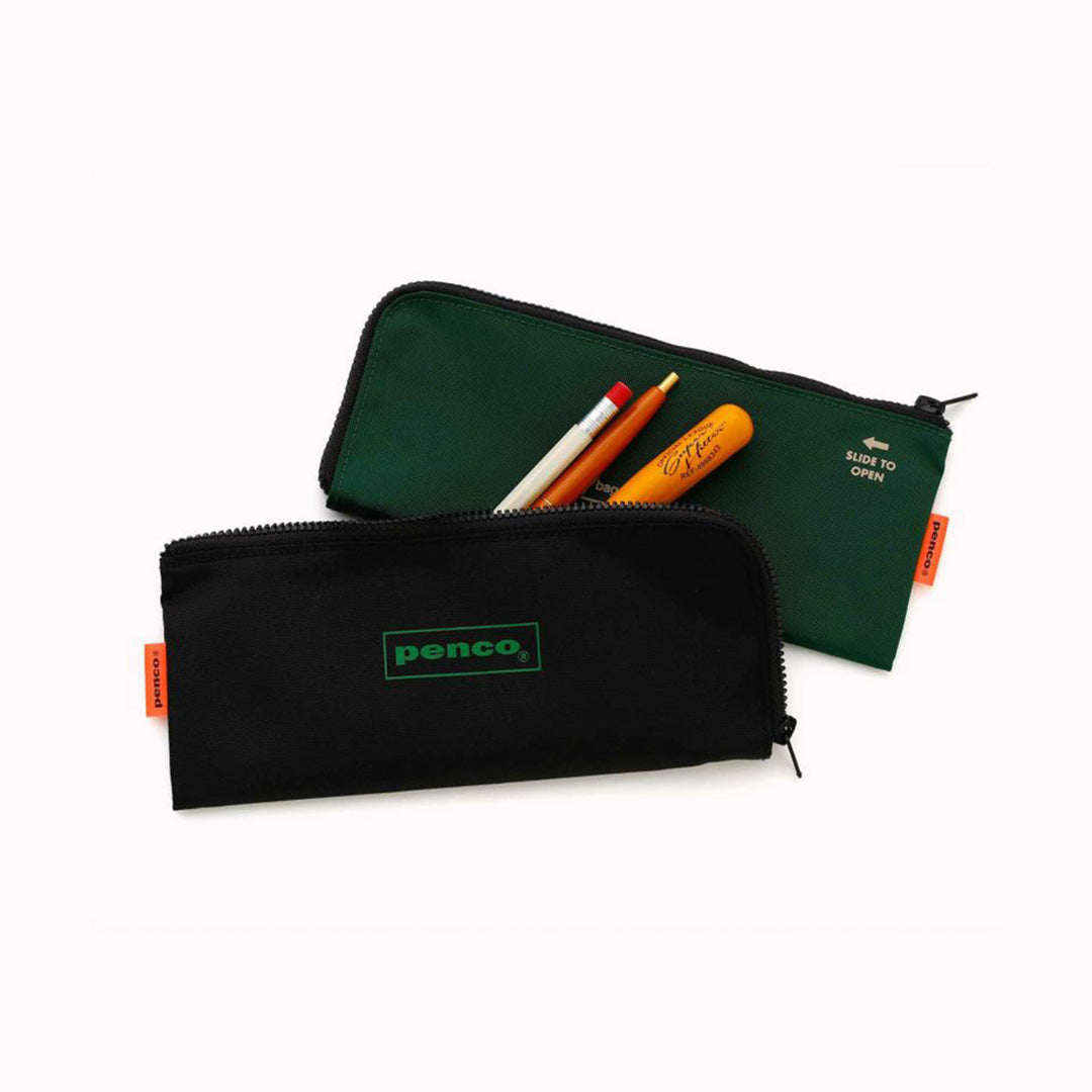 Bright Orange flat nylon pencil case with an 'L' zipper for easier access to internal contents. Storage for pens, pencils or even use for toiletries such as a toothbrush or make up brushes.&nbsp;