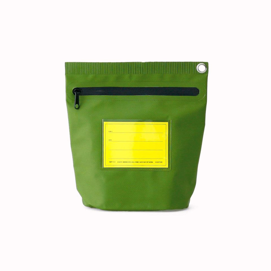 Green Large Tarp Pouch by Hightide Penco in khaki green is a versatile and waterproof pouch made from tarpaulin style PVC fabric.