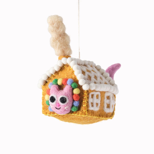 Gretel - Cat in a Gingerbread House | Felted Christmas Tree Decoration
