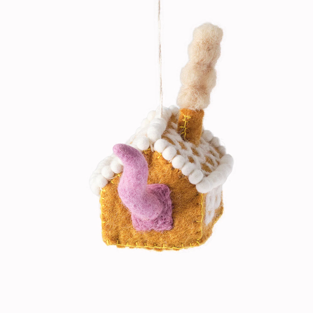 Gretel - Cat in a Gingerbread House | Felted Christmas Tree Decoration