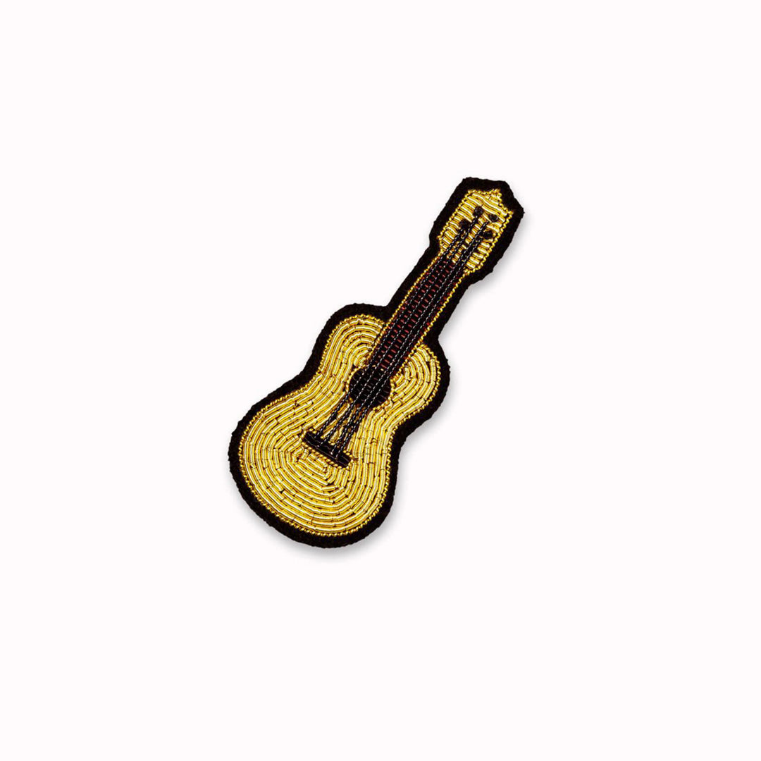 Make a statement with this beautiful Guitar hand embroidered decorative lapel pin by Paris based Macon et Lesquoy