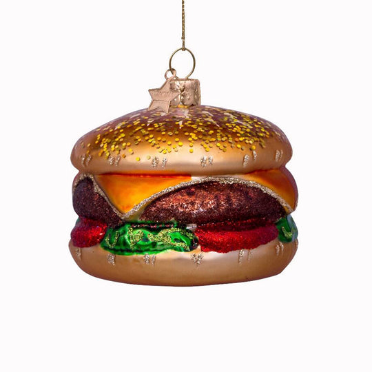 Inject some sparkly fun into your Christmas tree with this hand painted and mouth blown glass Hamburger ornamental Christmas tree decoration by Vondels.