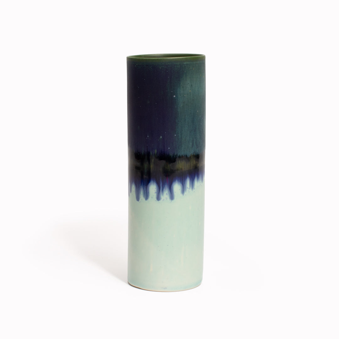 Hand Glazed Cylinder Vase | Green+Blue