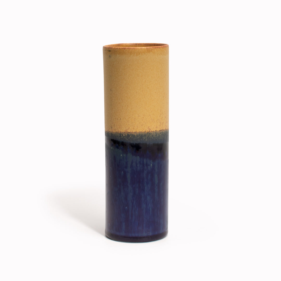 Hand Glazed Cylinder Vase | Yellow+Blue