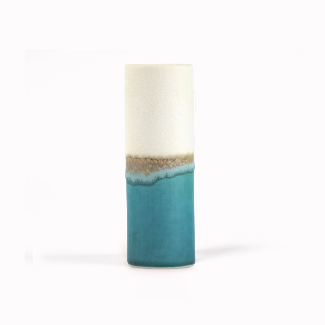 Hand Glazed Cylinder Vase | Turquoise+White