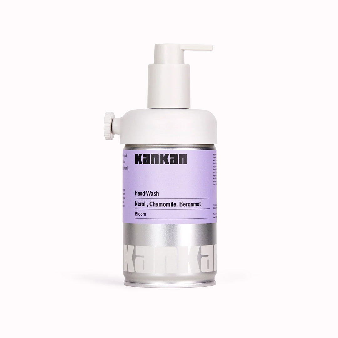 Bloom from Kankan. Neroli, Chamomile and Bergamot hand wash starter set comes with everything you need to get started including a reusable pump dispenser.