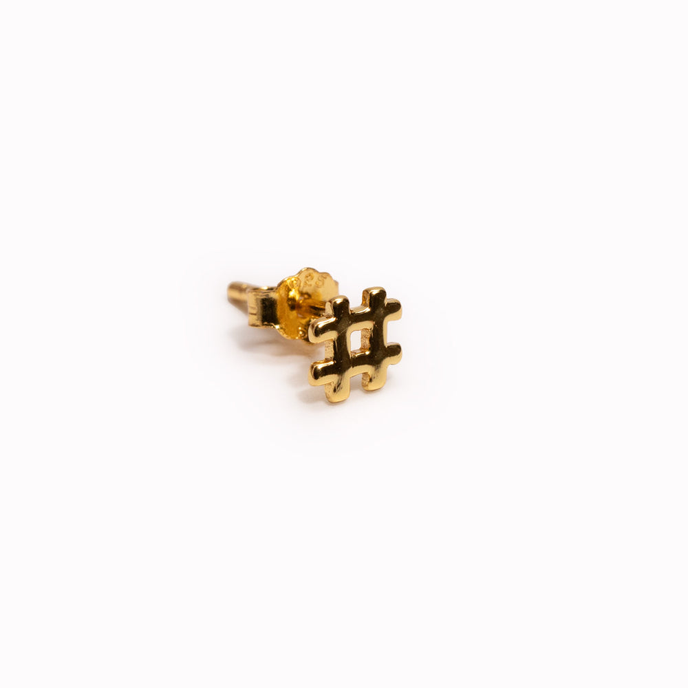 Hashtag | Single Stud Earring | Sterling Silver or Gold Plated