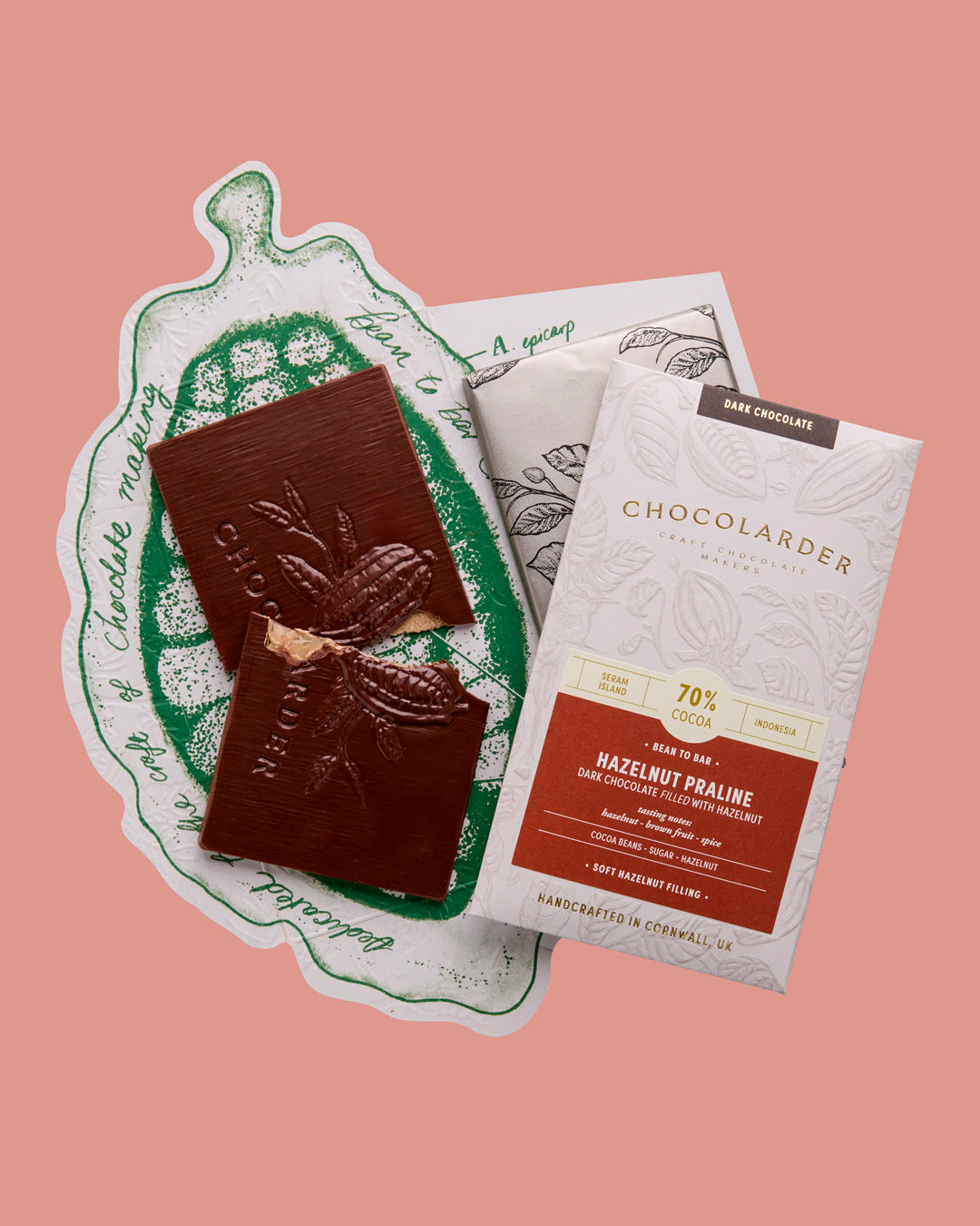Comforting, rich and deeply nutty. Single Origin Indonesian 70% dark chocolate with smooth Italian hazelnut praline filling.