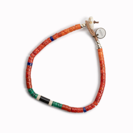 Heishi Beads Bracelet | Coral x Malachite