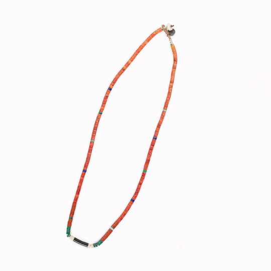 Heishi Beads Necklace | Coral x Malachite