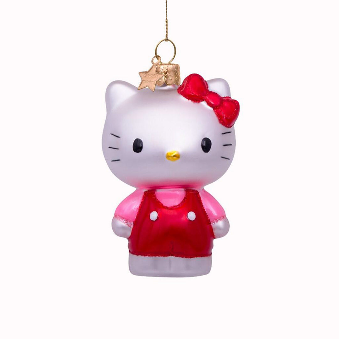 Inject some sparkly fun into your Christmas tree with this hand painted and mouth blown glass&nbsp;Hello Kitty Pink Pantsuit&nbsp;ornamental Christmas tree decoration by Vondels