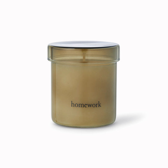 Homework Candle 180g Glass container on a white background