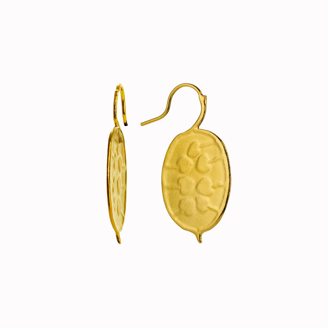 The Honesty Pod hook earrings are inspired by honesty pods (also known as silver dollars) with charming heart shaped seed detail.