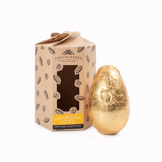 Is it really Easter without a hot cross bun in the morning? It’s a ritual in many homes, so Chocolarder have channelled that familiar comfort into an egg made for smaller Easter moments.