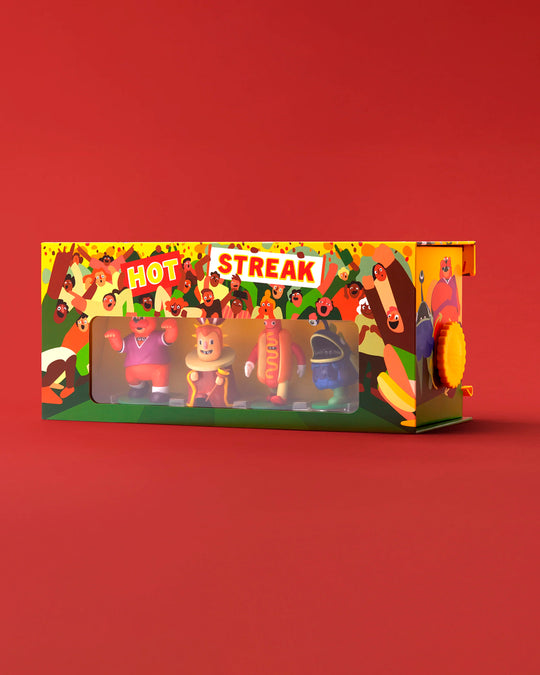 Hot Streak is a simultaneous betting game where players predict the outcome of an unpredictable mascot race, placing wagers before the action unfolds.